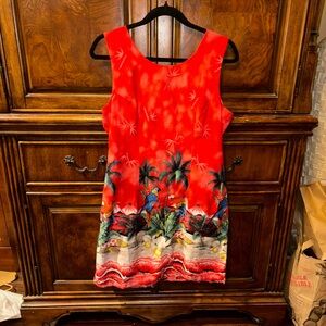 Vintage Ky’s Tropical Tiki Parrot Red Sleeveless Dress Size XL